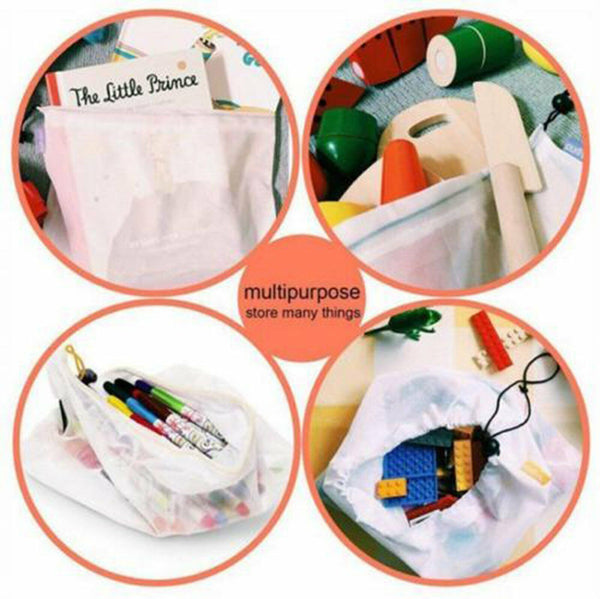 15x Reusable Produce Bags Black Rope Mesh Vegetable Fruit Toys Storage Pouch NEW