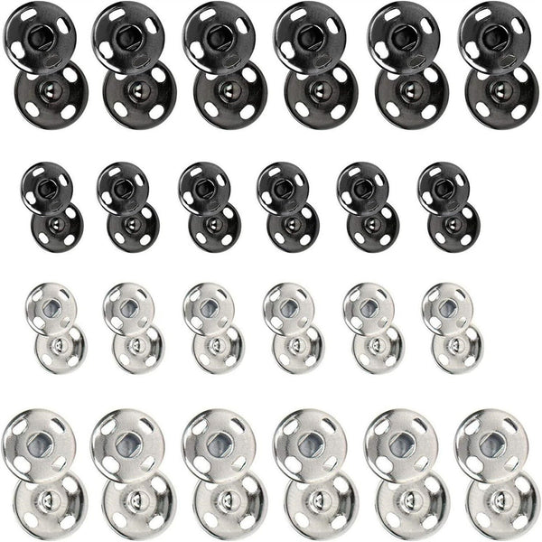 120 Sets Sew-On Snap Buttons Metal Snaps Fasteners Press Studs Buttons 8MM/10MM