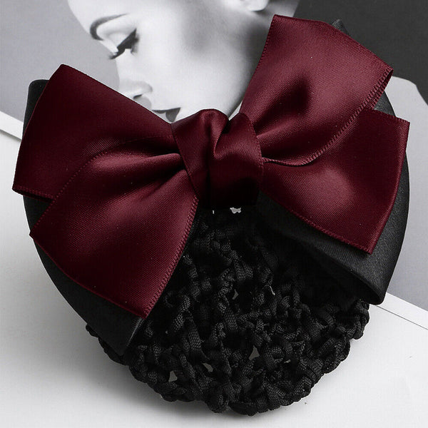 Bowknot Hair Net Accessory Clip Barrette Women Snood Hairnet Bow Bun Cover