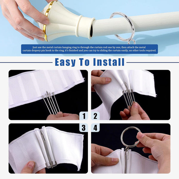 6M Curtain Heading Pleat Tape 4 Prongs Curtain Pleat Hook Clip Curtain Eyelet AU