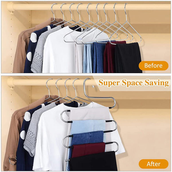 2/4pcs 5 Layer Clothes Hanger Pants Ties Space Saving Organizer Scarf Coat Rack