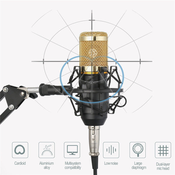 Condenser Microphone Kit Studio Suspension Boom Scissor Arm Stand W/ Pop Fliter