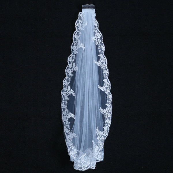White Lvory  Women Bridal Wedding Cathedral Length Veil 1Layer Long Lace + Comb