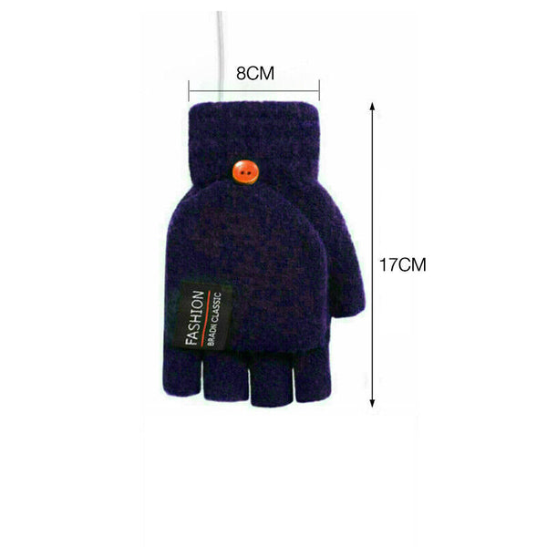 Winter Electric Rechargeable Mitten Heated Gloves Half Finger W/Hat USB Knitted