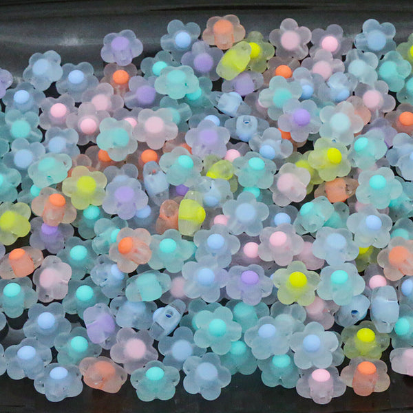 200PCS Mixed 12MM Matte Flower Multi Colour Beads Acrylic Bead DIY Craft Jewelry