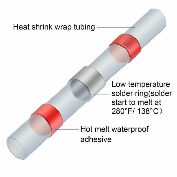 150PCS Solder Seal Sleeve Heat Shrink Butt Wire Connectors Waterproof Terminals