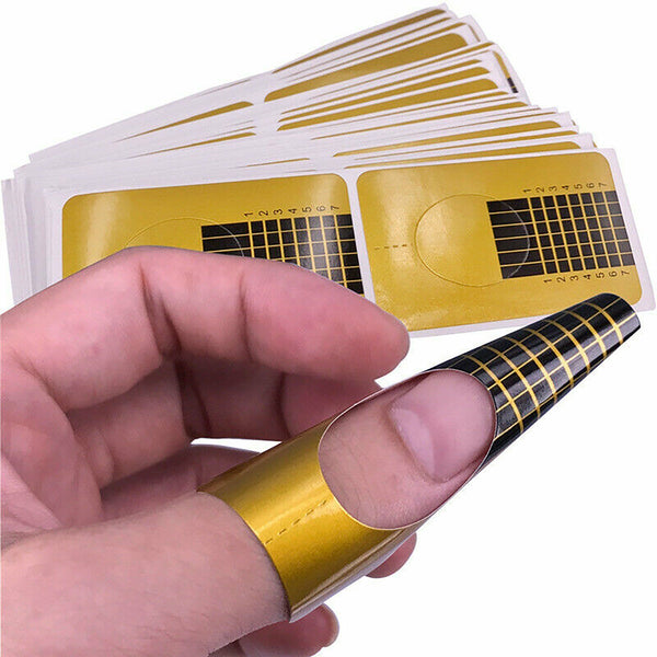 400PCS Nails Gel Extension Sticker Nail Art Acrylic Gold Nail Forms Tips Guide