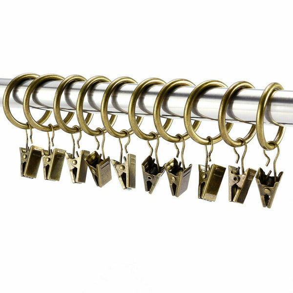 20x Multipurpose Window Curtain Clothes Metal Clips Rings Hook Hanging Dark Gold