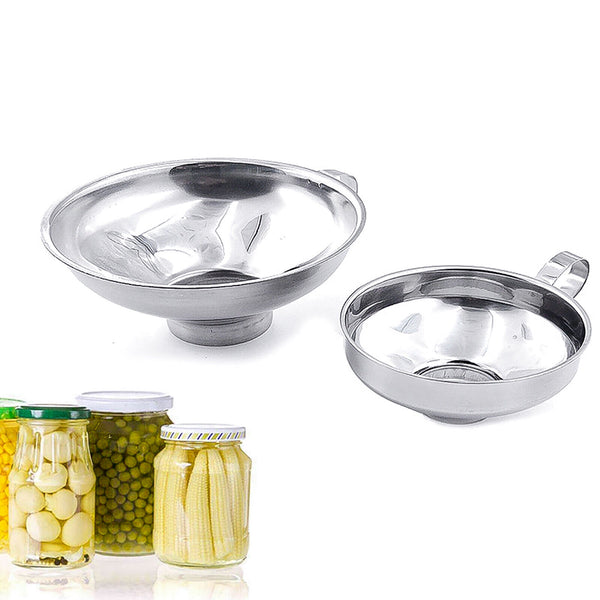 2Pcs Stainless Steel Funnel Hopper Filter Wide Mouth Canning Kitchen Detachable