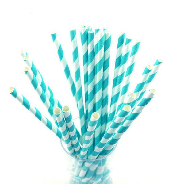 25X Colourful Paper Drinking Straws Straw FOIL Metallic Striped Party Wedding DI