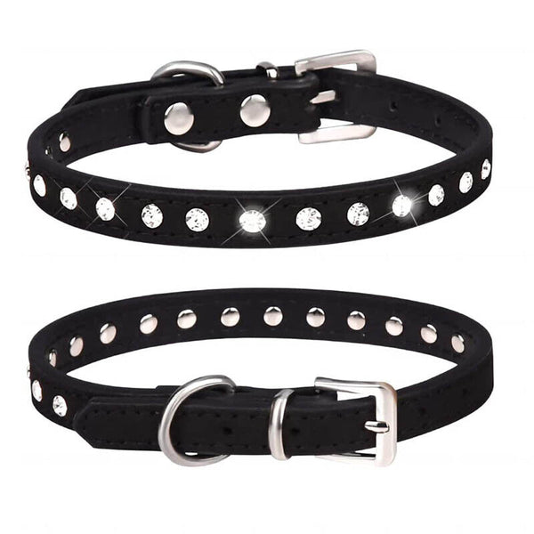 2pcs Cat Collar Suede Kitten Pet Safety Elastic Adjustable Bell Rhinestone Bling