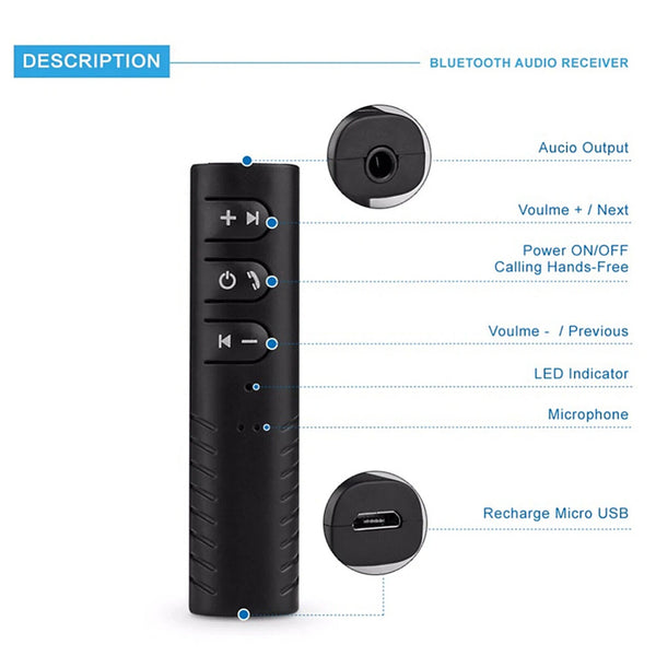 2PCS Wireless Bluetooth 3.5mm AUX Audio Music Receiver Stereo Home Car Adapter