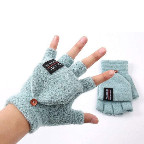 Winter Electric Rechargeable Mitten Heated Gloves Half Finger W/Hat USB Knitted