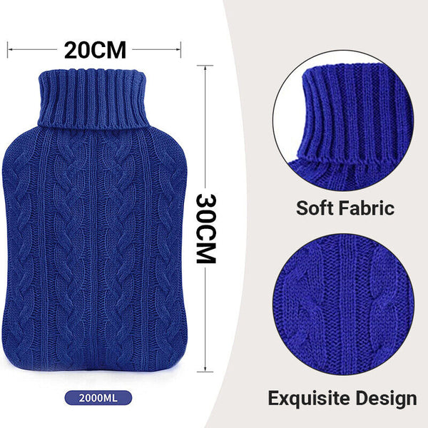 2 Litre HOT WATER BOTTLE Knitted Cover Winter Warm Rubber Bag Relaxing Warmer AU