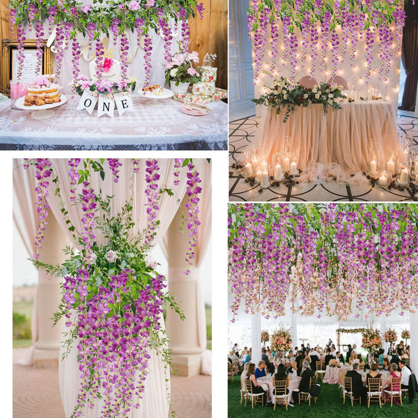 12x Artificial Silk Fake Flower Garland Vine Wisteria Leaf Hanging Wedding Decor