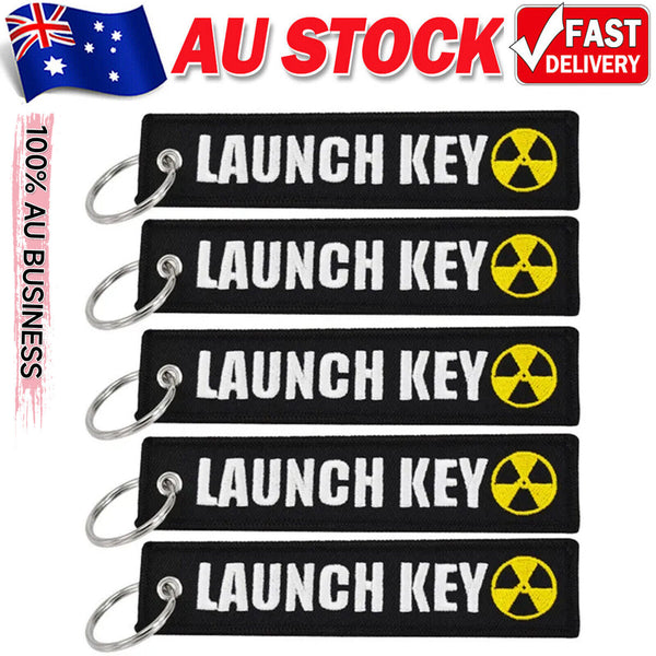 LAUNCH KEY Keychain Embroidered Key Ring Chain Car Bike Keyring Jet Tag Funny AU