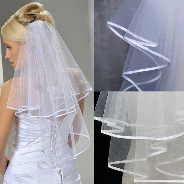 Women Bridal Wedding 2-Tier Veil With Satin Edge Comb Hen's Night White Ivory