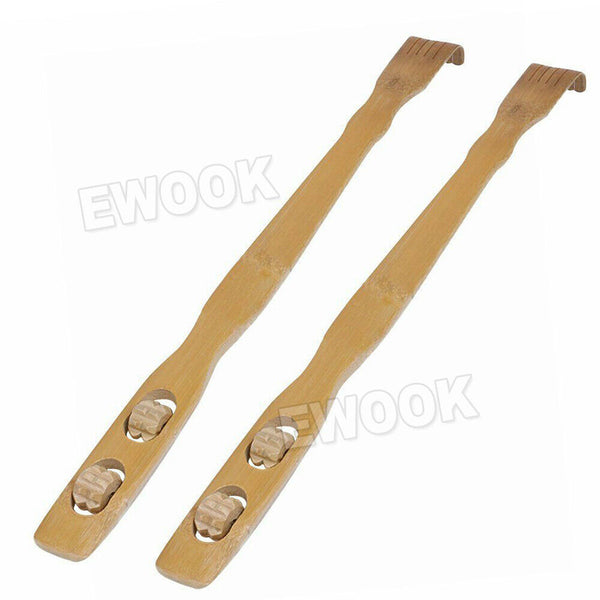 2x Long Reach Wooden Bamboo Scratch Back Scratcher Body Massage Itchy Relieve 4C - Lets Party