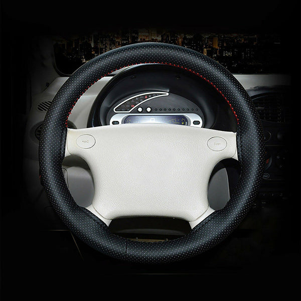 Leather DIY Car Steering Wheel Cover Breathable Anti-slip Universal 38cm 2Colour