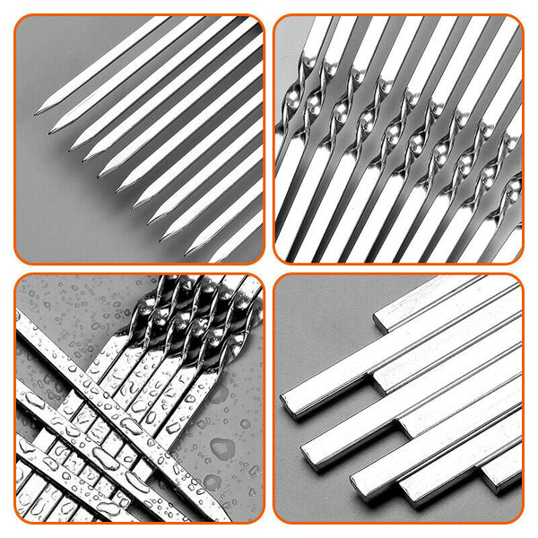 100pcs Stainless Steel Barbecue Metal Skewers Flat Needle BBQ Tools Kebab Stick