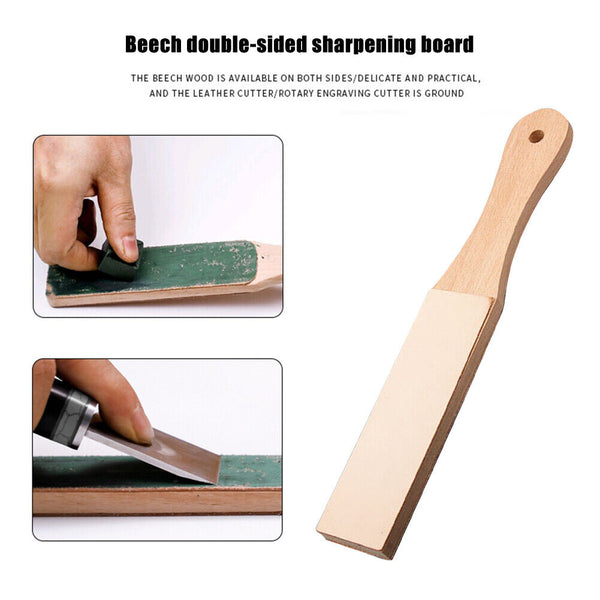 Dual Sided Leather Blade Strop Cutter Razor Sharpener Polishing Wooden Handle AU