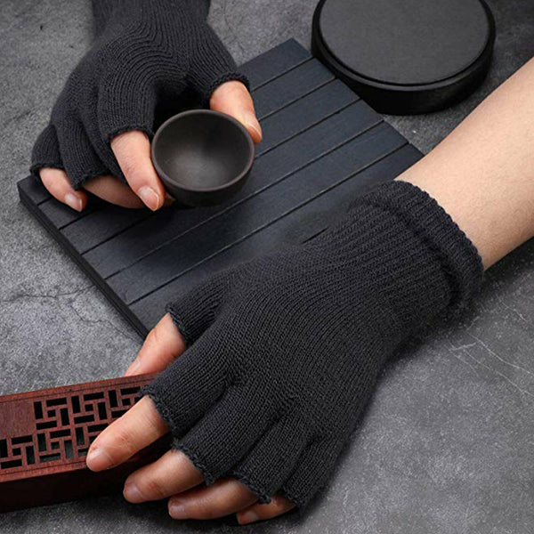 2pairs Winter Fingerless Gloves Open Finger Black Soft Warm Knitted Glove Unisex
