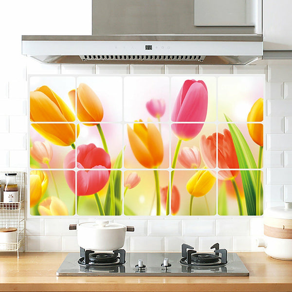 2X Oil Proof Aluminum Foil Sticker Kitchen Floral Wall Home Decor Wall Tiles AU
