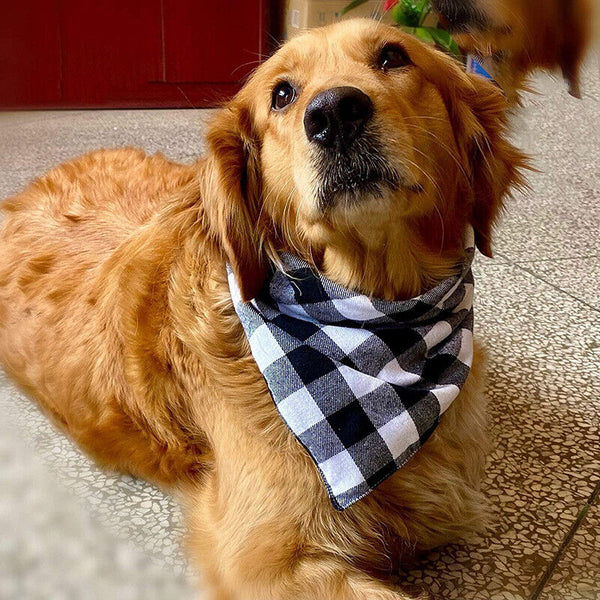 Dog Bandana Scarf Collar Triangular Bandage Plaid Washable Bib Puppy Neckerchief