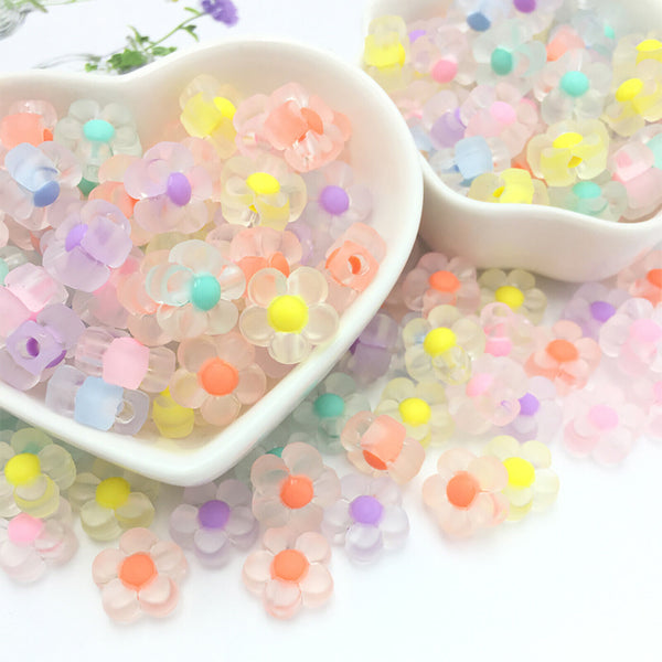 200PCS Mixed 12MM Matte Flower Multi Colour Beads Acrylic Bead DIY Craft Jewelry
