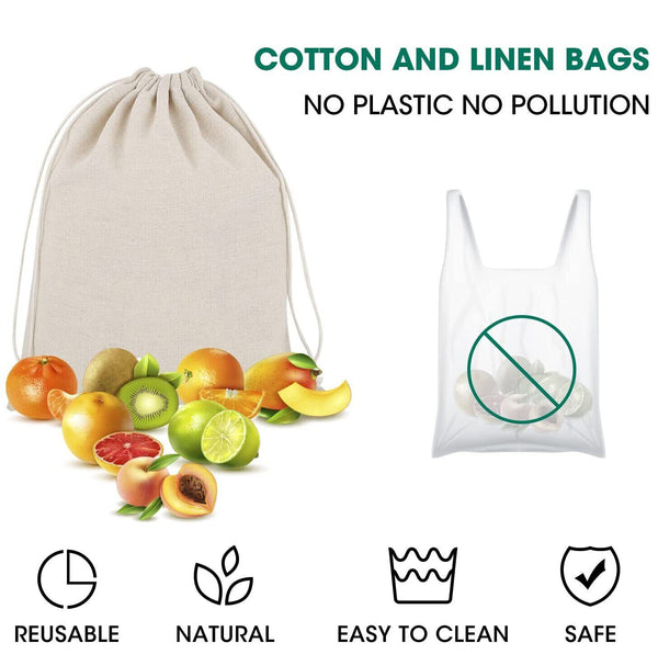 100PCS 7 Sizes Drawstring Storage Bags Calico Bags Linen Tote Gift Bag Bulk AUS