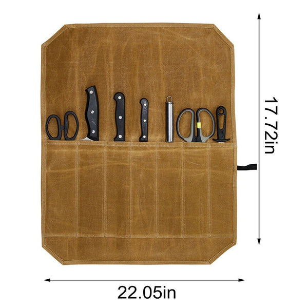 7 Slot Japanese Chef Knife Roll Bag Waxed Canvas Knife Storage Case Carry Bag AU