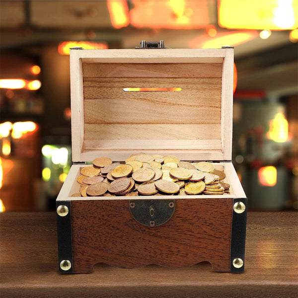 Wooden Treasure Chest Retro Money Storage Box Case Coin Piggy Bank Organizer AUS