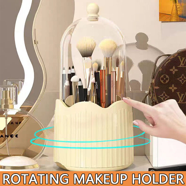 360° Rotating Makeup Brush Holder With Lid Dustproof Organizer Storage Case Box