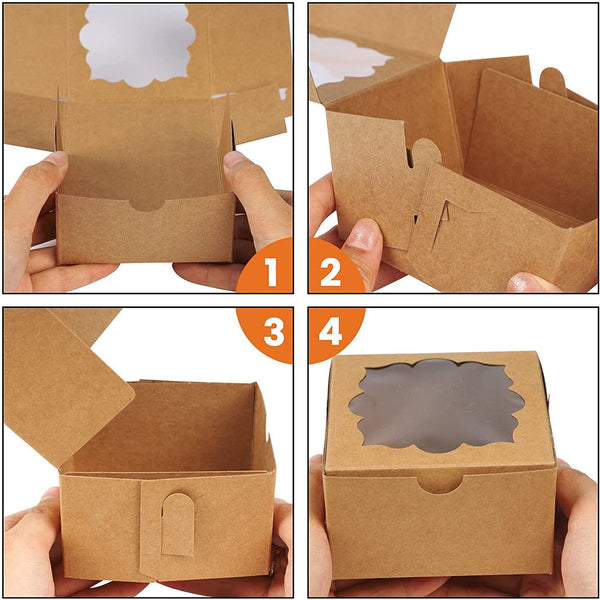 UP 200X Cupcake Boxes Cake Boxes with Clear Window Wedding Kraft paper Box Cases