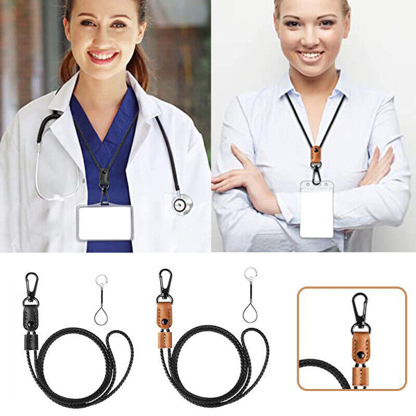 Leather Weave Neck Lanyard Strap String Phone Keys ID Card Badge Name Tag Holder