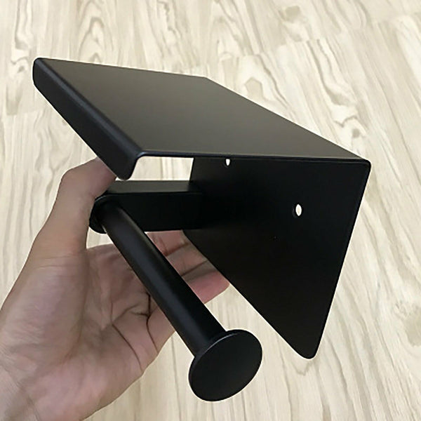 Stainless Steel Toilet Paper Roll Holder Storage Hooks Bathroom Washroom Black