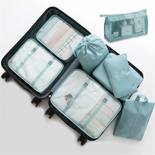 8PCS Storage Bag Travel Packing Cubes Pouches Luggage Organiser Clothes Suitcase