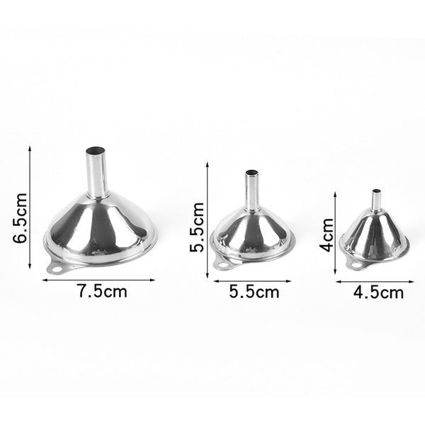 3X Stainless Steel Funnel Oil Liquid Funnel Metal Funnel With Hanging Rings