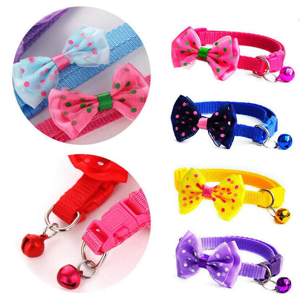 Bow Tie Cat Dog Kitten Collar with Breakaway Safety Release Buckle with Bell AU