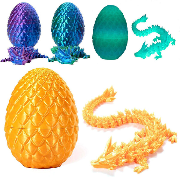 3D Printed Crystal Dragon Dinosaur in Scale Egg Posable Flexible Fidget Toy Gift