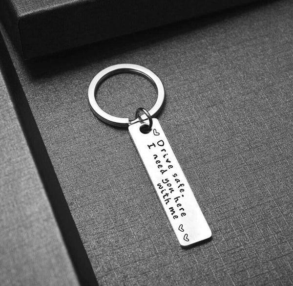 2Pcs Drive Safe I Need You Here With Me Couple Alloy Keyring Keychain Car Gift - Lets Party