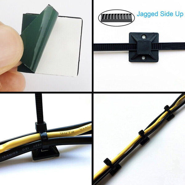 Self Adhesive Cable Wire Zip Tie Mounts Base Clamps Clip Black 20*20MM