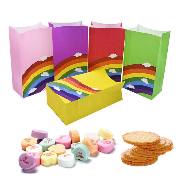 80PCS Kraft Paper Party Bag Seal Birthday Favor Kids Rainbow Candy paper bags