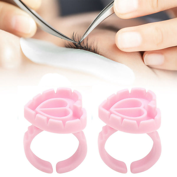 100PCS Heart Eyelash Extension Glue Ring Holder Eyelash Disposable Glue Cup New