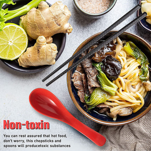 10PCS Soup Ramen Spoons Utensils Long HandleHook Flatware Asian Chinese Japanese