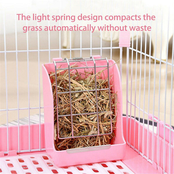 Pet Rabbit Hay Feeder Small Animal Hamster Pig Less Wast Hay Rack Corner Plastic