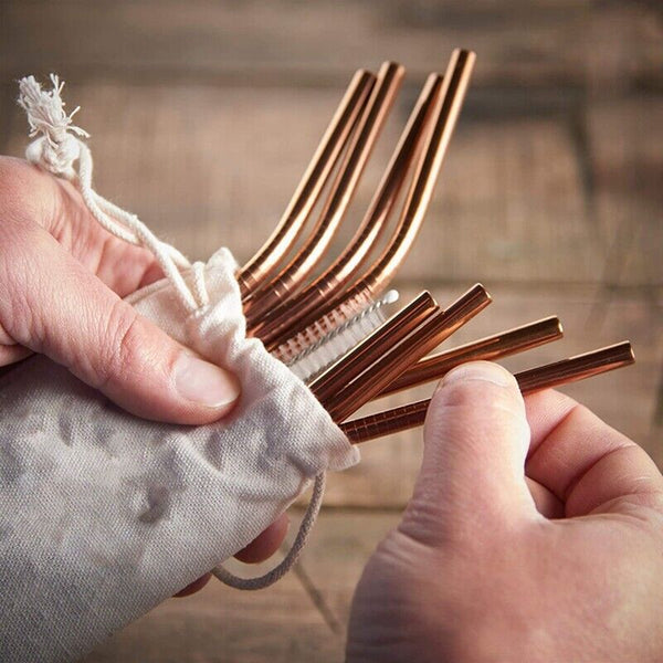 7PCS Reusable Metal Stainless Steel Straws Drinking Straw Spoon Set with Brush