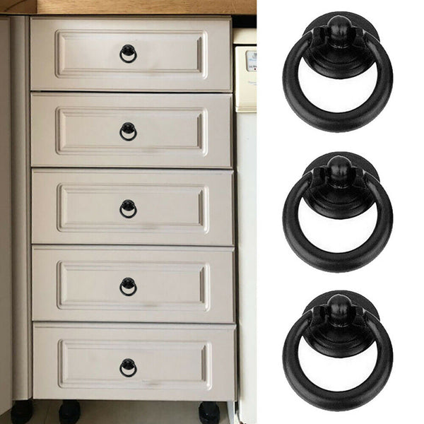 16x Black Ring Pull Handle Cabinet Knob Drawer Dresser Cupboard Drop Zinc Alloy - Lets Party
