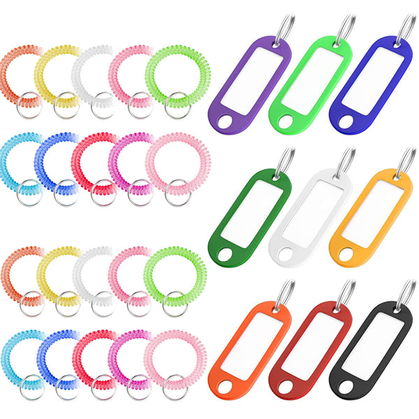 10Set Wrist Keychain Key Tags- Spring Spiral Stretch Coil Wristband Key Ring Key