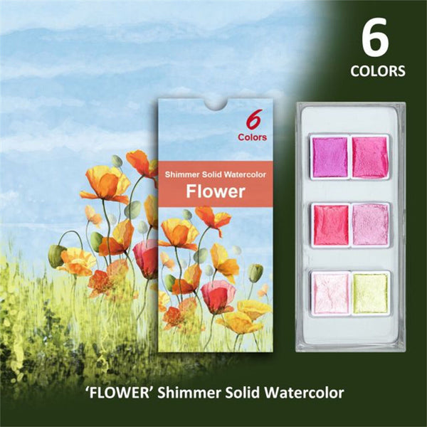 6X Handmade Metallic Solid Watercolour Paints Glitter Shimmer Painting Art Decor